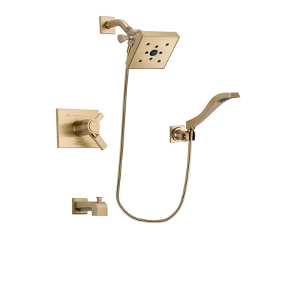 Delta Vero Champagne Bronze Finish Thermostatic Tub and Shower Faucet System Package with Square Shower Head and Modern Wall Mount Handheld Shower Spray Includes Rough-in Valve and Tub Spout DSP3863V