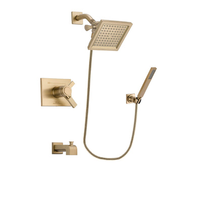 Delta Vero Champagne Bronze Finish Thermostatic Tub and Shower Faucet System Package with 6.5-inch Square Rain Showerhead and Modern Wall-Mount Handheld Shower Stick Includes Rough-in Valve and Tub Spout DSP3887V