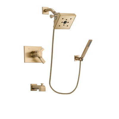 Delta Vero Champagne Bronze Finish Thermostatic Tub and Shower Faucet System Package with Square Shower Head and Modern Wall-Mount Handheld Shower Stick Includes Rough-in Valve and Tub Spout DSP3899V