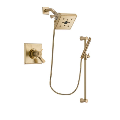 Delta Dryden Champagne Bronze Finish Thermostatic Shower Faucet System Package with Square Shower Head and Modern Handheld Shower with Slide Bar Includes Rough-in Valve DSP3970V