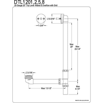 Kingston Brass Polished Brass 20" Trip Lever Waste & Overflow with Grid DTL1202