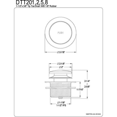 Kingston Brass Chrome Push Down Touch Toe Bathtub Drain DTT201