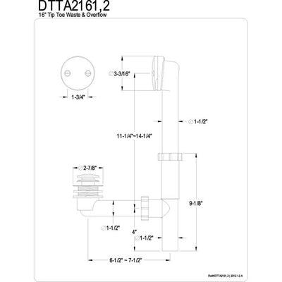 Kingston Chrome 16" Tub Waste & Overflow with Tip Toe Drain DTTA2161