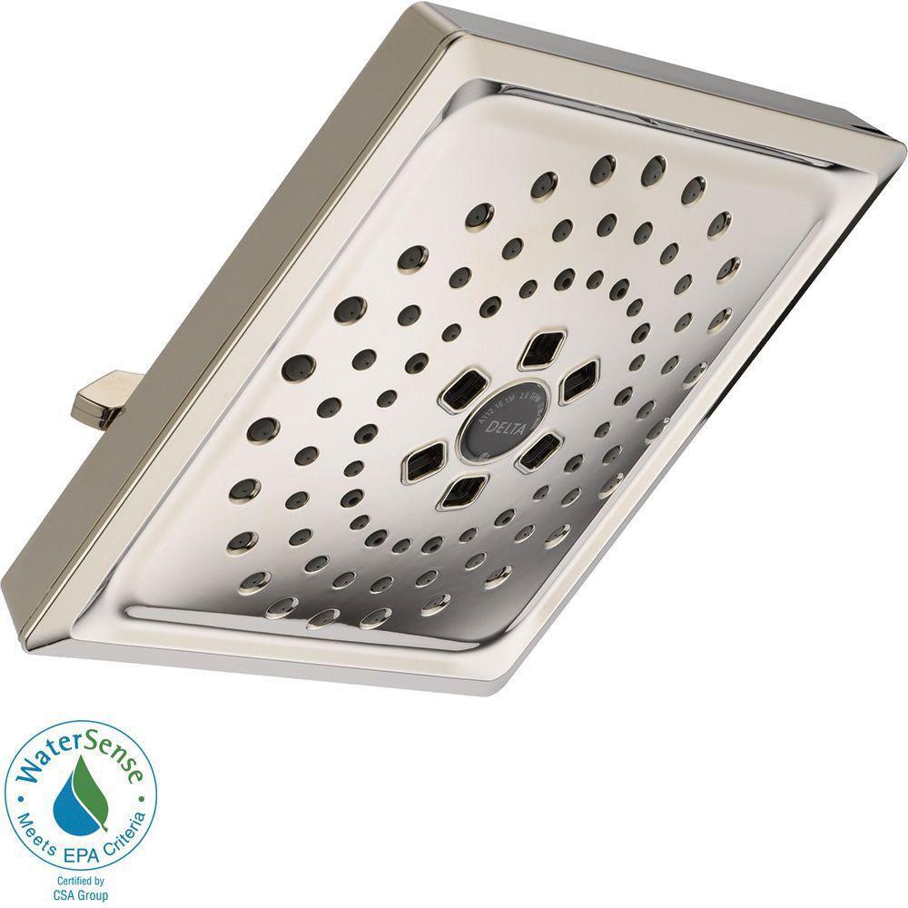 Delta 3-Spray 7-5/8 inch H2OKinetic Square Raincan Showerhead in Polished Nickel 667542