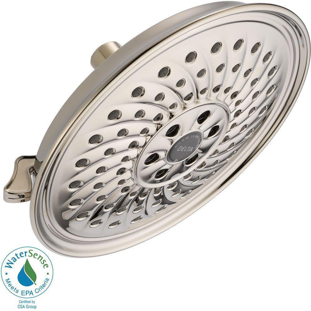 Delta 3-Spray 8-1/4 inch H2OKinetic Raincan Showerhead in Polished Nickel 667548