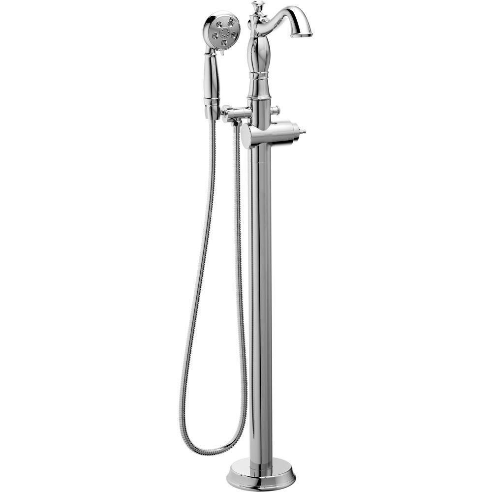 Delta Cassidy 1-Handle Floor-Mount Roman Tub Faucet Trim Kit with H2Okinetic Handshower in Chrome (Valve Not Included) 702310