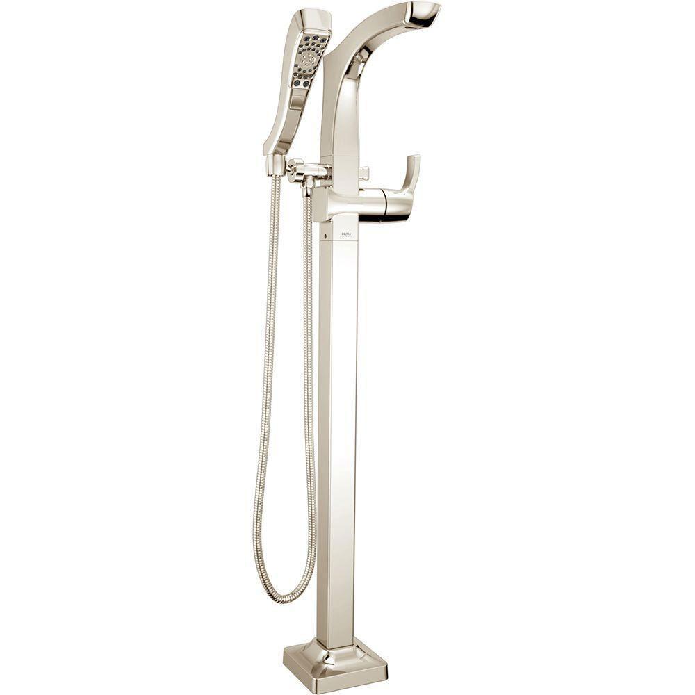 Delta Tesla 1-Handle Floor-Mount Roman Tub Faucet Trim Kit with Handshower in Polished Nickel (Valve Not Included) 718205