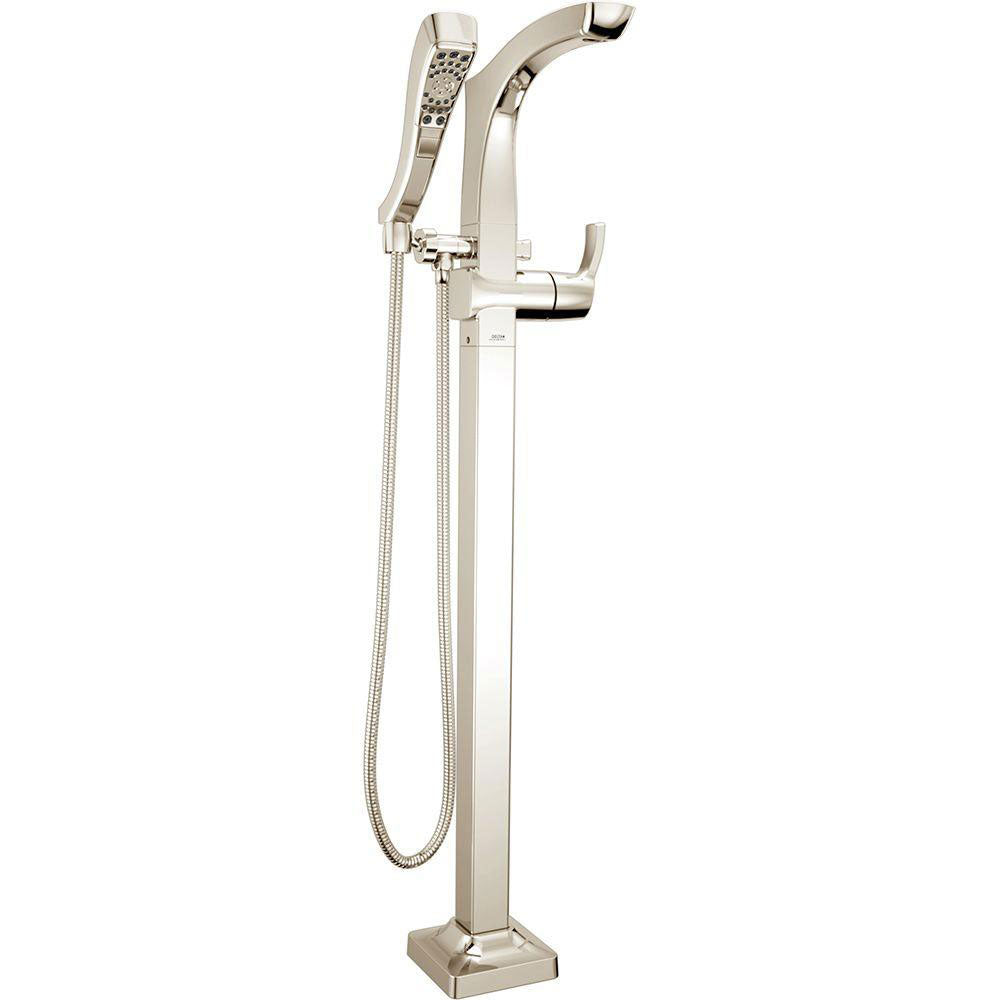 Delta Tesla 1-Handle Floor-Mount Roman Tub Faucet with Handshower in Polished Nickel Includes Rough-in Valve D2574V