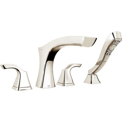 Delta Tesla 2-Handle Deck-Mount Roman Tub Faucet with Handshower in Polished Nickel Includes Rough-in Valve D2575V