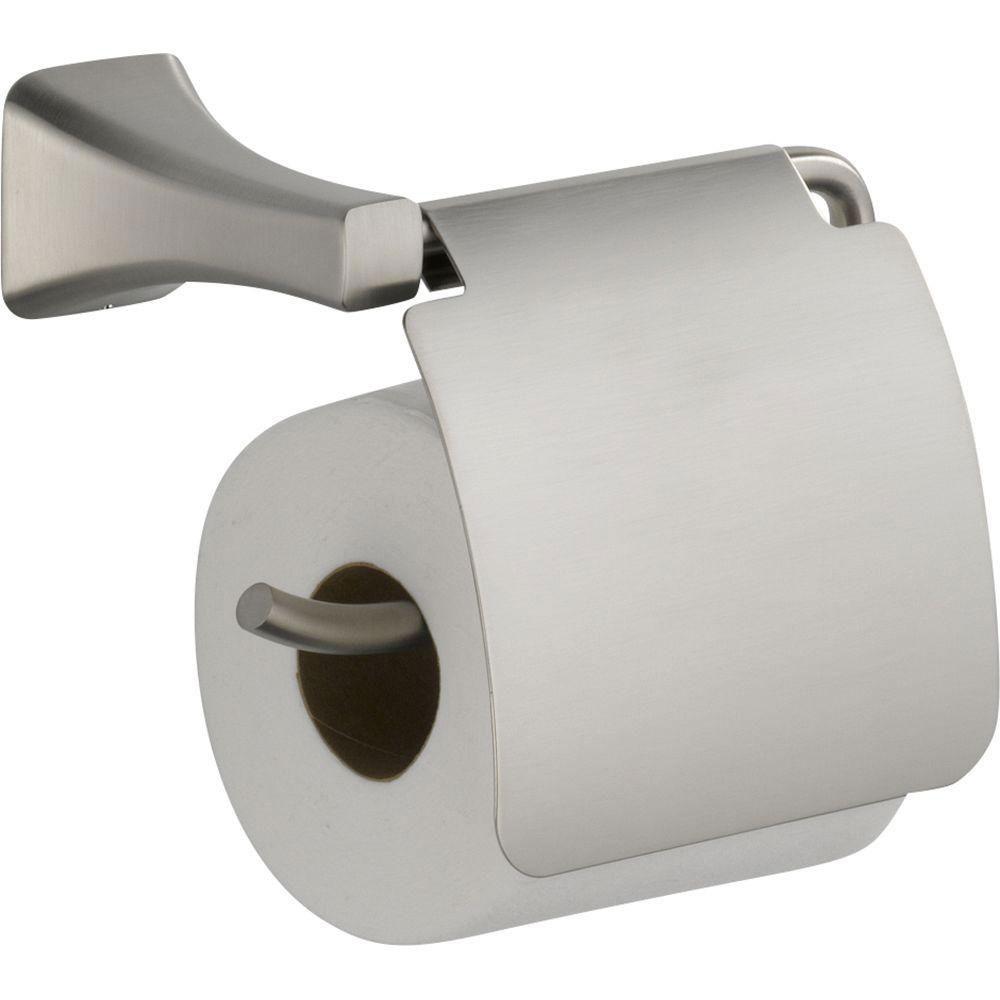 Delta Tesla Single Post Roll Toilet Paper Holder in Stainless with Removable Cover 718254