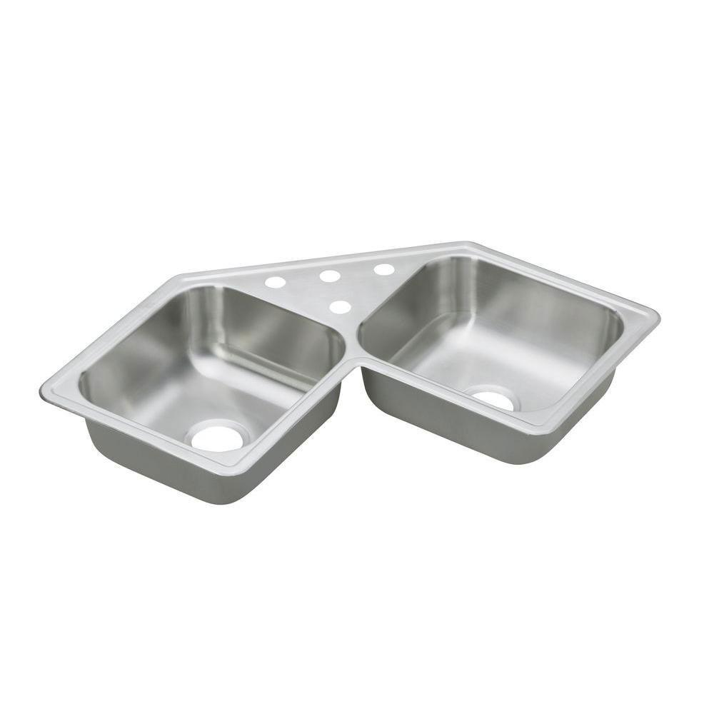 Elkay Dayton Top Mount Stainless Steel 31-7/8x31-7/8x7 3-Hole Double Bowl Kitchen Sink 140984