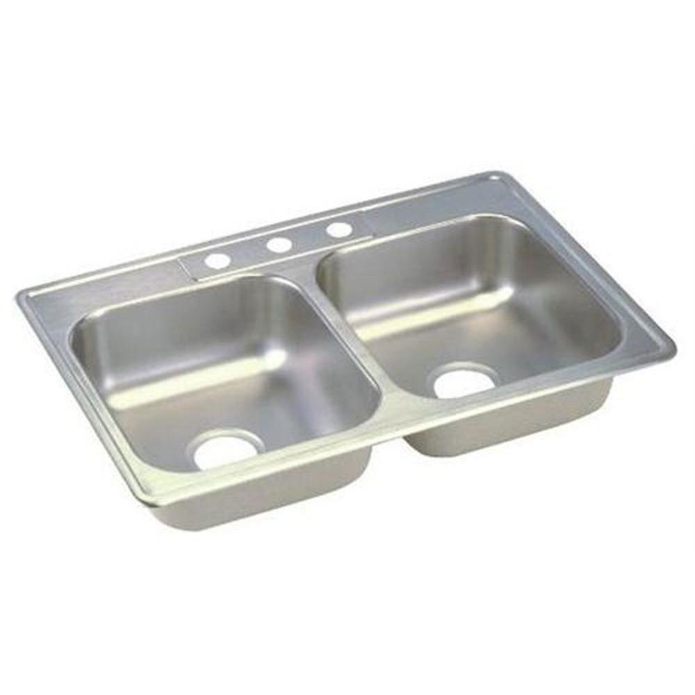 Elkay Dayton Top Mount Stainless Steel 25x19x6.25 3-Hole Double Bowl Kitchen Sink 301841