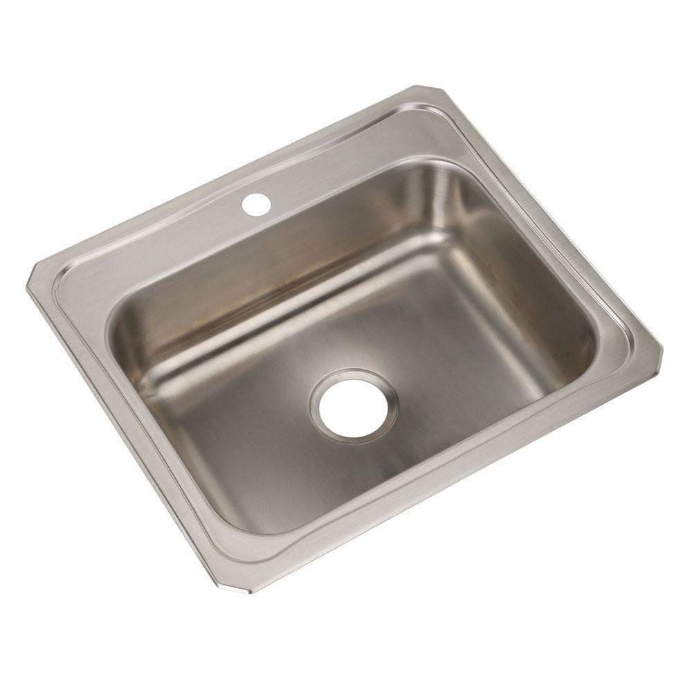 Elkay Celebrity Top Mount Stainless Steel 25x22x7 1-Hole Single Bowl Kitchen Sink 301945