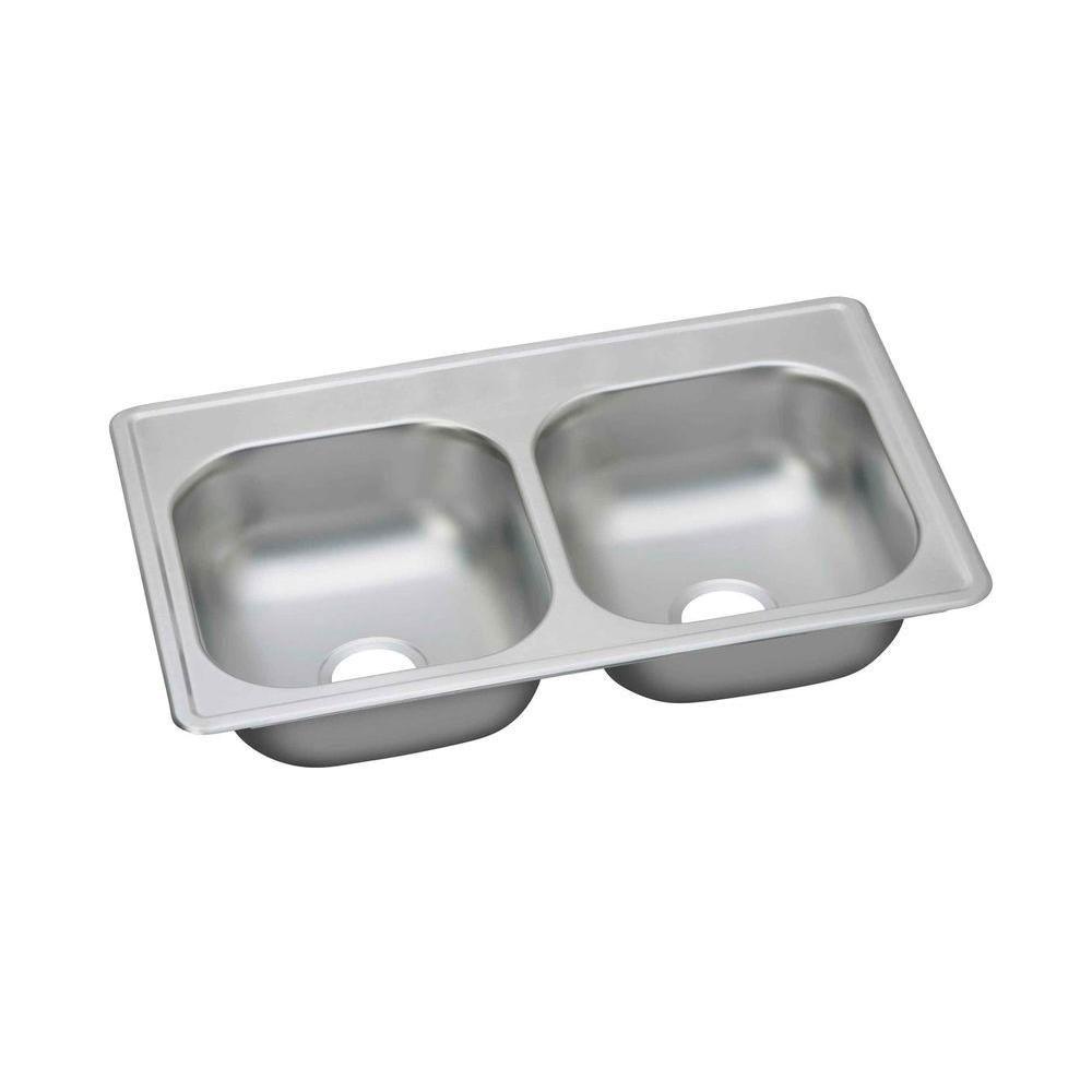 Elkay Dayton Top Mount Stainless Steel 33X17X6 0-Hole Double Bowl Kitchen Sink 307233