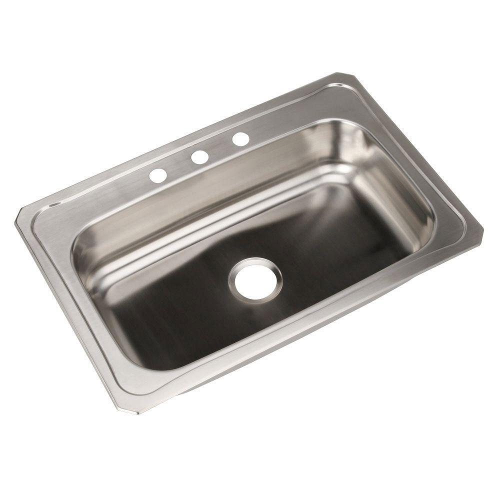 Elkay Celebrity Top Mount Stainless Steel 33x22x7 3-Hole Single Bowl Kitchen Sink 757558