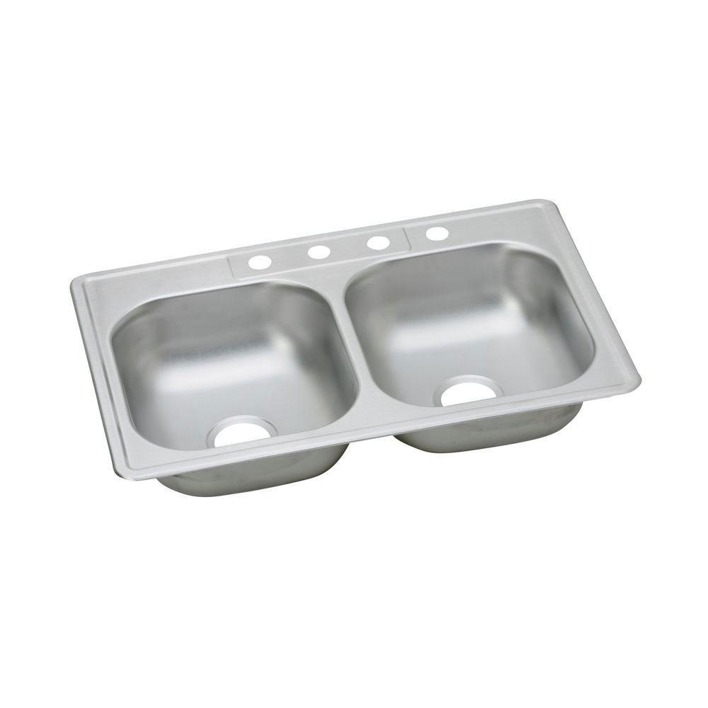 Elkay Dayton Top Mount Stainless Steel 33x22x6.5 2-Hole Double Bowl Kitchen Sink 849016