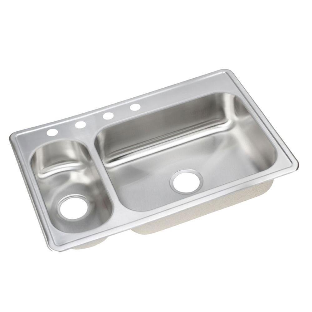 Elkay Dayton Elite Top Mount Stainless Steel 22x33x6.5 4-Hole Double Bowl Kitchen Sink 899380