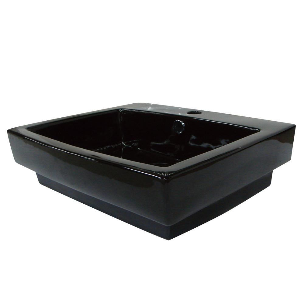 Black China Vessel Bathroom Sink with Overflow Hole & Faucet Hole EV4024K