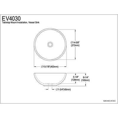 Kingston Brass White China Vessel Bathroom Sink without Overflow Hole EV4030