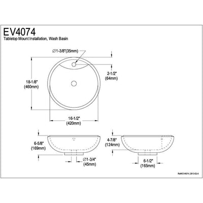 White China Vessel Bathroom Sink with Overflow Hole & Faucet Hole EV4074