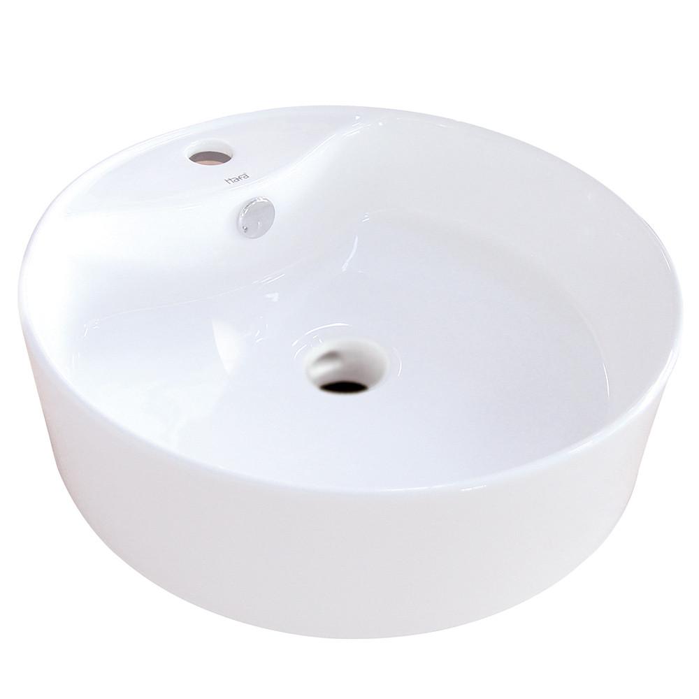 White China Vessel Bathroom Sink with Overflow Hole & Faucet Hole EV4104