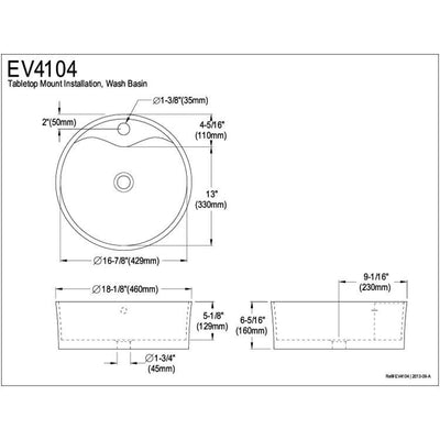 White China Vessel Bathroom Sink with Overflow Hole & Faucet Hole EV4104