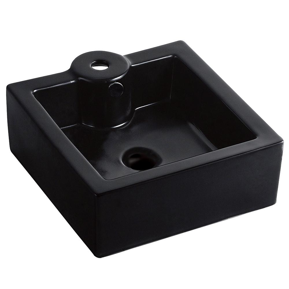 Black China Vessel Bathroom Sink with Overflow Hole & Faucet Hole EV4186K