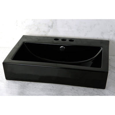 Kingston Black China Vessel Bathroom Sink w/Overflow & 3 Faucet Holes EV4318K34