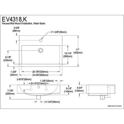 Kingston Brass White China Vessel Bathroom Sink With Overflow Hole EV4318