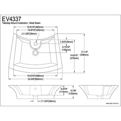 Kingston White China Vessel Bathroom Sink with Overflow Hole & Faucet Hole EV4337