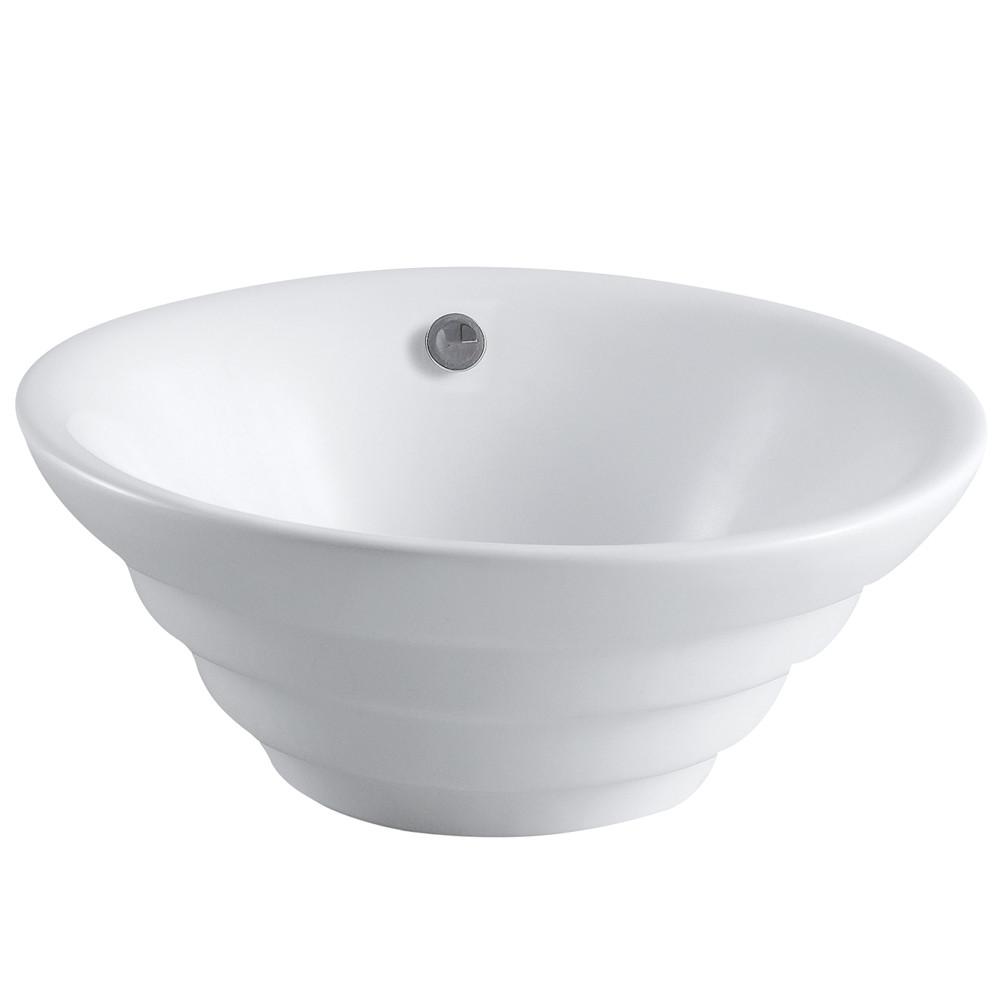 White Allegro White China Vessel Bathroom Sink with Overflow Hole EV5117