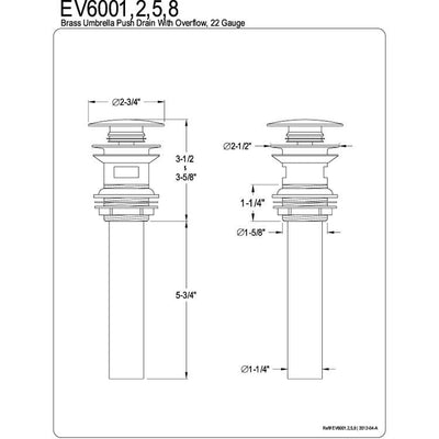 Kingston Chrome Push Pop-up vessel sink drain with Overflow Hole EV6001