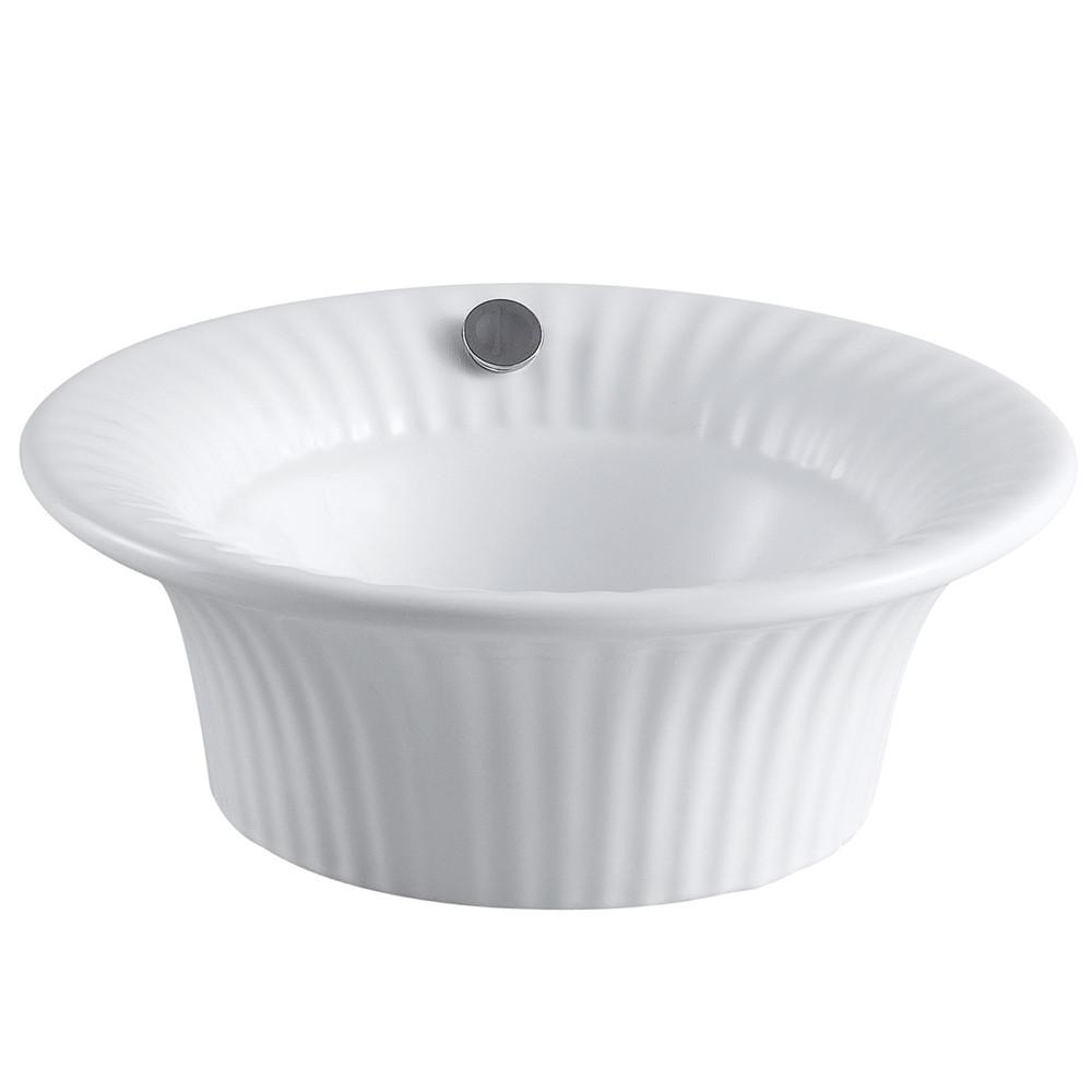 Kingston White Laurel White China Vessel Bathroom Sink with Overflow Hole EV7101