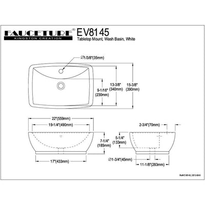 Kingston White China Vessel Bathroom Sink w/Overflow Hole & Faucet Hole EV8145