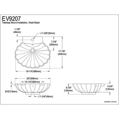 Kingston White China Vessel Bathroom Sink w/Overflow Hole & Faucet Hole EV9207