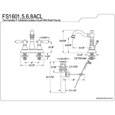 Kingston Satin Nickel 2 Handle 4" Centerset Bathroom Faucet w Drain FS1608ACL