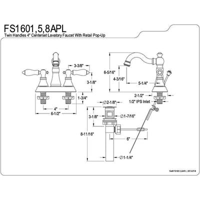 Kingston Satin Nickel 2 Handle 4" Centerset Bathroom Faucet w Drain FS1608APL