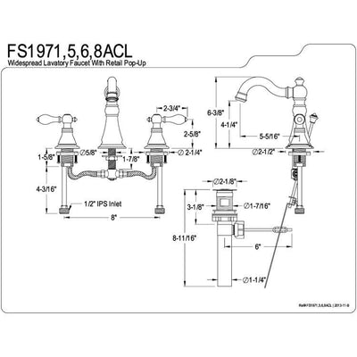 Kingston Satin Nickel 2 Handle 8" Widespread Bathroom Faucet w Drain FS1978ACL