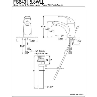 Kingston Chrome Single Handle 4" Centerset Bathroom Faucet with Pop-up FS6401WLL