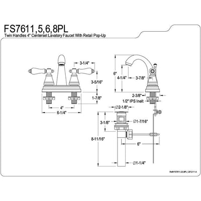 Kingston Brass Nobel Bronze 2 Hdl 4" Centerset Bathroom Faucet w Drain FS7616PL