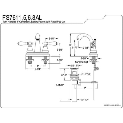 Kingston Brass Satin Nickel 2 Hdl 4" Centerset Bathroom Faucet w Drain FS7618AL