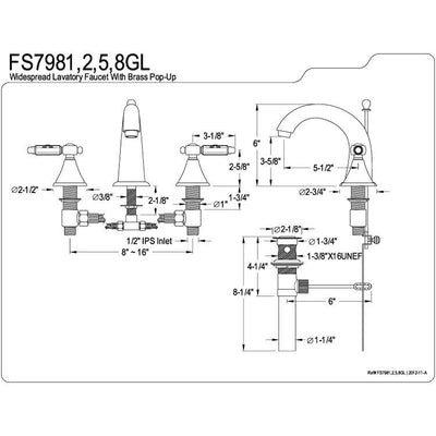 Kingston Brass Polished Brass 2 Handle Widespread Bathroom Faucet FS7982GL