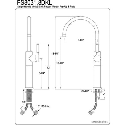 Kingston Kaiser Satin Nickel Single Handle Bathroom Vessel Sink Faucet FS8038DKL