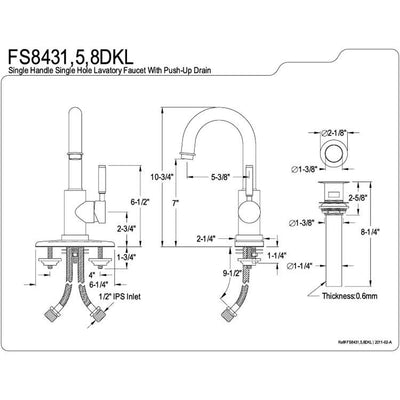 Kingston Kaiser Chrome Single Handle Bathroom Faucet w push Drain FS8431DKL