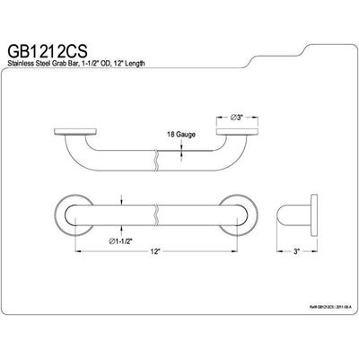 Kingston Brass Grab Bars - Satin Nickel 12" Commercial Grade Grab Bar GB1212CS