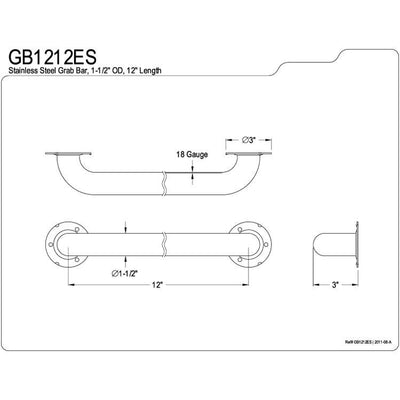 Kingston Brass Grab Bars - Satin Nickel 12" Commercial Grade Grab Bar GB1212ES