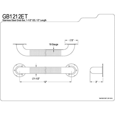 Kingston Brass Grab Bars - Satin Nickel 12" Commercial Grade Grab Bar GB1212ET