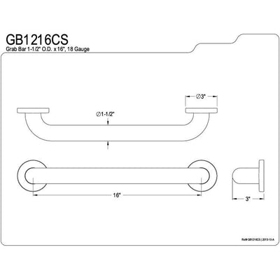 Kingston Brass Grab Bars - Satin Nickel 16" Commercial Grade Grab Bar GB1216CS