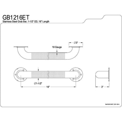 Kingston Brass Grab Bars - Satin Nickel 16" Commercial Grade Grab Bar GB1216ET