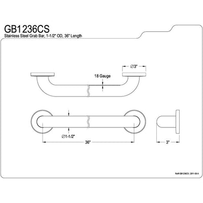 Kingston Brass Grab Bars - Satin Nickel 36" Commercial Grade Grab Bar GB1236CS